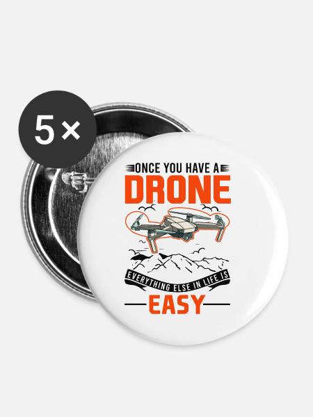 Drohne Drohnenpilot Quadrocopter - Buttons klein 25 mm (5er Pack) - Weiß