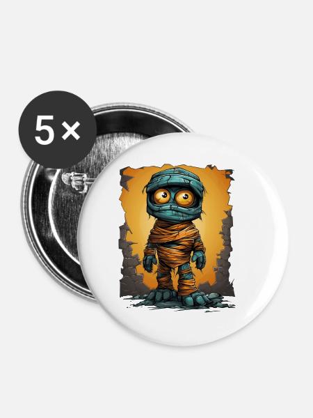 Halloween Spooky Cartoon Mummy - Buttons klein 25 mm (5er Pack) - Weiß
