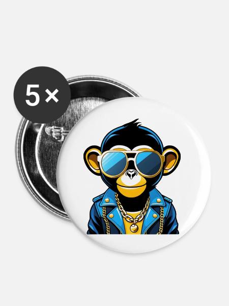 Affe mit Sonnenbrille - Buttons klein 25 mm (5er Pack) - Weiß