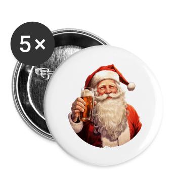 Santa Clause Is Crazy About Beer Illustration - Buttons small 1''/25 mm (5-pack) - white - Front