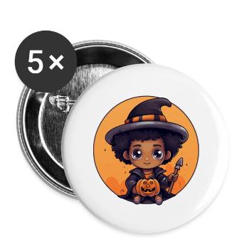 Mignon Sorcière Enfant Halloween Design - Lot de 5 petits badges (25 mm) - blanc - Devant