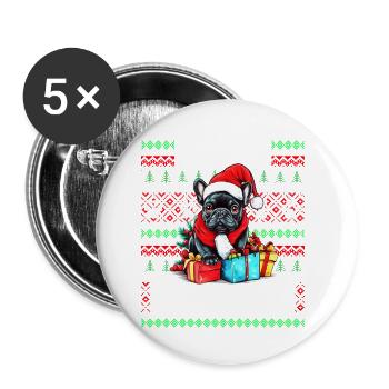 Pull de Noël moche Chien bouledogue Français - Chien Ch - Lot de 5 petits badges (25 mm) - blanc - Devant