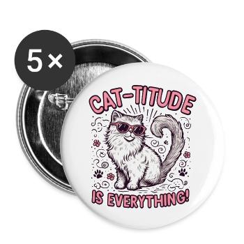 Titude de chat - Lot de 5 petits badges (25 mm) - blanc - Devant
