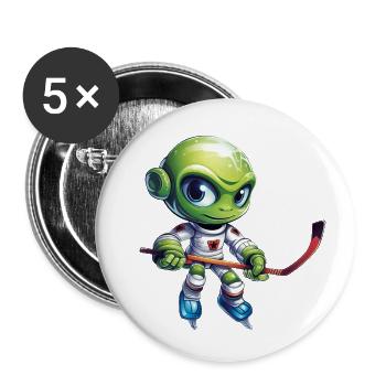 Alien Eishockeyspieler - Buttons klein 25 mm (5er Pack) - Weiß - Vorne