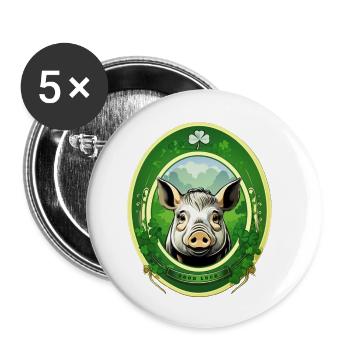 Glücksschwein mit Kleeblätter - Buttons klein 25 mm (5er Pack) - Weiß - Vorne