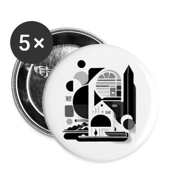 Collage Japan-Stil - Buttons klein 25 mm (5er Pack) - Weiß - Vorne
