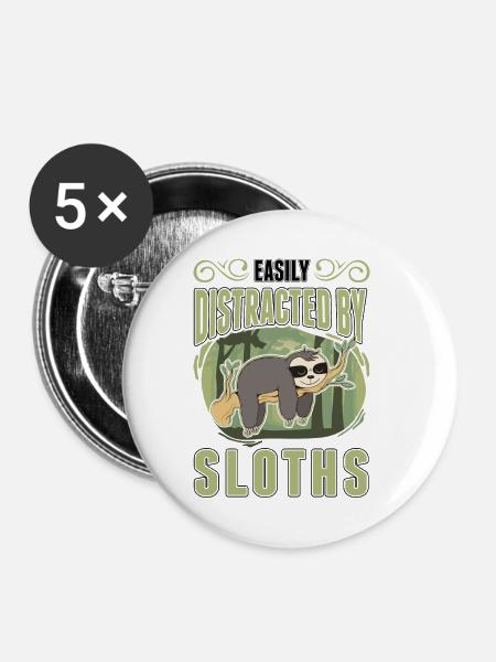 Faultier Geschenk Sloth - Buttons klein 25 mm (5er Pack) - Weiß