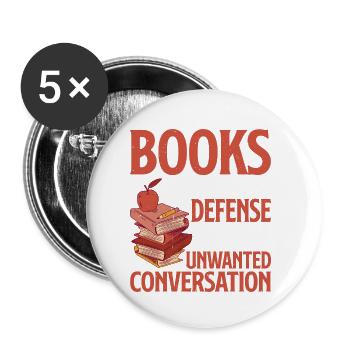 Books, Best Defense Against Unwanted Conversation2 - Buttons klein 25 mm (5er Pack) - Weiß - Vorne