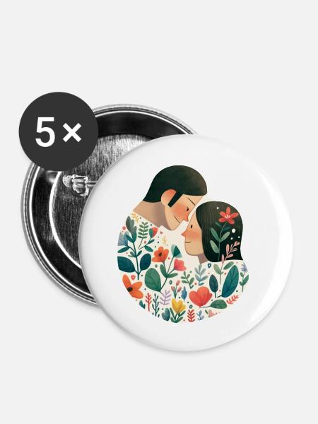 Pärchen verliebt - Buttons klein 25 mm (5er Pack) - Weiß
