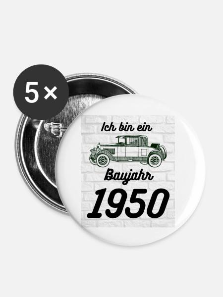 Oldtimer 1950 - Buttons klein 25 mm (5er Pack) - Weiß