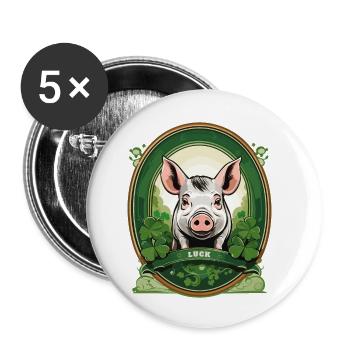 Glücksschwein mit Kleeblätter - Buttons klein 25 mm (5er Pack) - Weiß - Vorne
