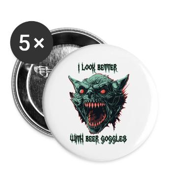 Lunettes de bière de goule démoniaque - Lot de 5 petits badges (25 mm) - blanc - Devant