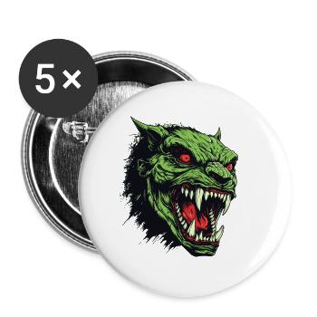 Tête d’Orc, Démon, Goule - Lot de 5 petits badges (25 mm) - blanc - Devant