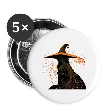 Hexen-Silhouettenprofil mit orangefarbener Umrandung, - Buttons klein 25 mm (5er Pack) - Weiß - Vorne