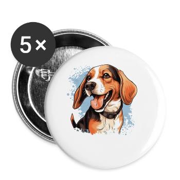 Chien Beagle - Lot de 5 petits badges (25 mm) - blanc - Devant