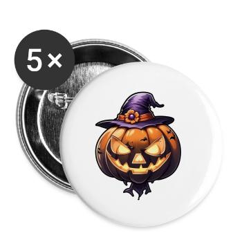 halloween - citrouille chapeau de sorciere - Lot de 5 petits badges (25 mm) - blanc - Devant