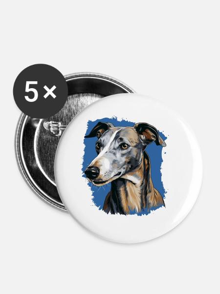 Hund Greyhound - Buttons klein 25 mm (5er Pack) - Weiß