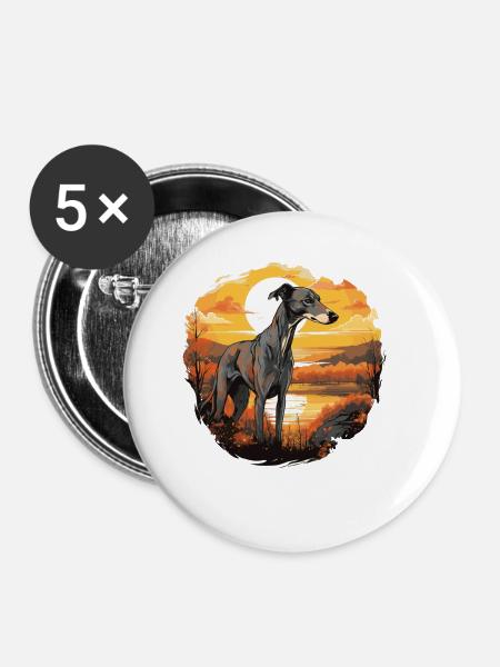 Hund Greyhound - Buttons klein 25 mm (5er Pack) - Weiß