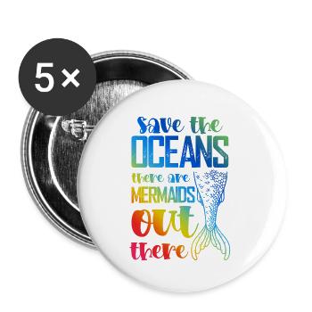 Sauvez la sirène de l’océan - Lot de 5 petits badges (25 mm) - blanc - Devant