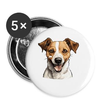 Hund Jack Russell - Buttons klein 25 mm (5er Pack) - Weiß - Vorne