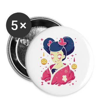 Cartoon Manga Anime: Die alberne Geisha - Buttons klein 25 mm (5er Pack) - Weiß - Vorne