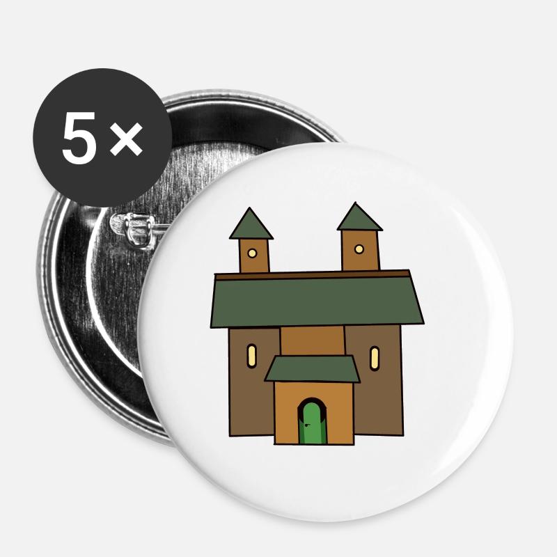 Château, Moyen Âge, Chevaliers, Château, Conte de fées, Forteresse - Lot de 5 petits badges (25 mm) - blanc