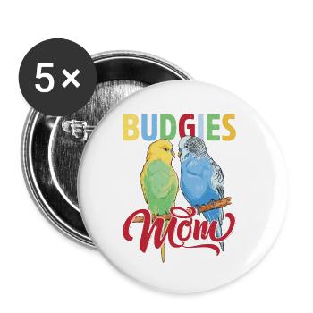 Budgie's Mom Parrot Owner Bird Avian - Buttons small 1''/25 mm (5-pack) - white - Front
