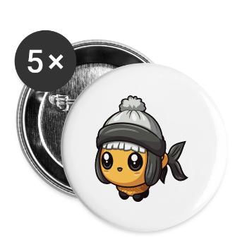 Fisch Winter Comic Niedlich - Buttons klein 25 mm (5er Pack) - Weiß - Vorne