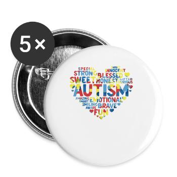 Cœur différent de sensibilisation à l’autisme - Lot de 5 petits badges (25 mm) - blanc - Devant