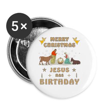 WEIHNACHTEN MERRY CHRISTMAS JESUS HAS BIRTHDAY - Buttons small 1''/25 mm (5-pack) - white - Front