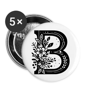 Buchstabe B Floral - Buttons klein 25 mm (5er Pack) - Weiß - Vorne