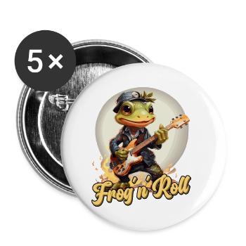 Funny frog with guitar, saying - Buttons small 1''/25 mm (5-pack) - white - Front