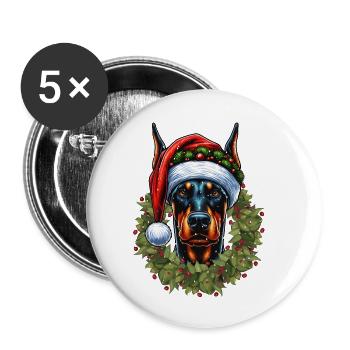 Festlicher Dobermann: Elegant mit Santa-Mütze - Buttons klein 25 mm (5er Pack) - Weiß - Vorne
