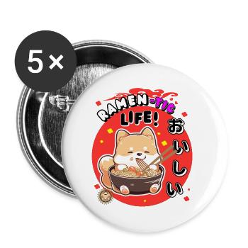 Ramen-tic Life Kawaii Shiba Inu slurps ramen - Buttons small 1''/25 mm (5-pack) - white - Front