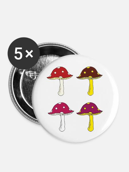 fliegenpilze bunt - Buttons klein 25 mm (5er Pack) - Weiß