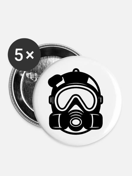 Gasmaske - Buttons klein 25 mm (5er Pack) - Weiß