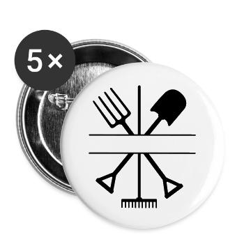 Outil de jardin croisé avec l’espace de texte - Lot de 5 petits badges (25 mm) - blanc - Devant