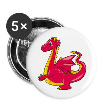 Dragon mignon caricatural - Lot de 5 petits badges (25 mm) - blanc - Devant