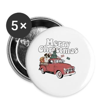 Vintage Red Pick Up Truck Saint Bernard Dog Merry - Buttons klein 25 mm (5er Pack) - Weiß - Vorne