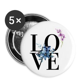 Blumen, Liebe, Love Design - Buttons klein 25 mm (5er Pack) - Weiß - Vorne