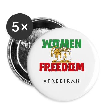 Iranische Flagge #nohijab Unterstützung der Frauen im Iran LÖWE - Buttons klein 25 mm (5er Pack) - Weiß - Vorne