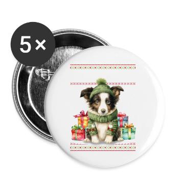 Border Collie Hund Feliz Navidog - Feliz Navidad Ch - Buttons klein 25 mm (5er Pack) - Weiß - Vorne