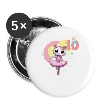 Mädchen Ballett-Ballerina Katzen 10 Jahre alt 10. - Buttons klein 25 mm (5er Pack) - Weiß - Vorne