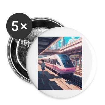 Train de la gare du Japon - Lot de 5 petits badges (25 mm) - blanc - Devant