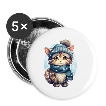Katze im Winter - Buttons klein 25 mm (5er Pack) - Weiß - Vorne
