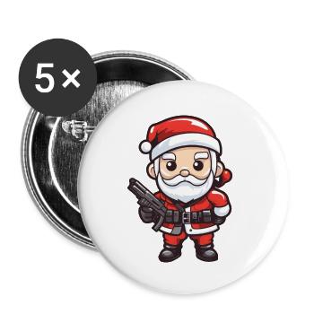 Santa Claus Gun Santa Christmas - Buttons small 1''/25 mm (5-pack) - white - Front