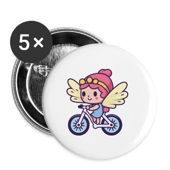Fee Niedlich Fahrrad Comic - Buttons klein 25 mm (5er Pack) - Weiß - Vorne
