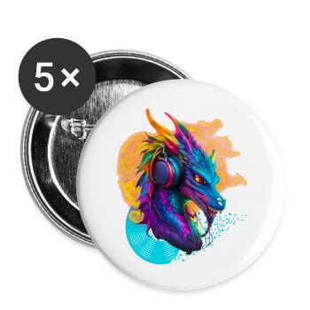 D.J. Dragon with Headphone Fire Vinylrecord notes - Buttons small 1''/25 mm (5-pack) - white - Front