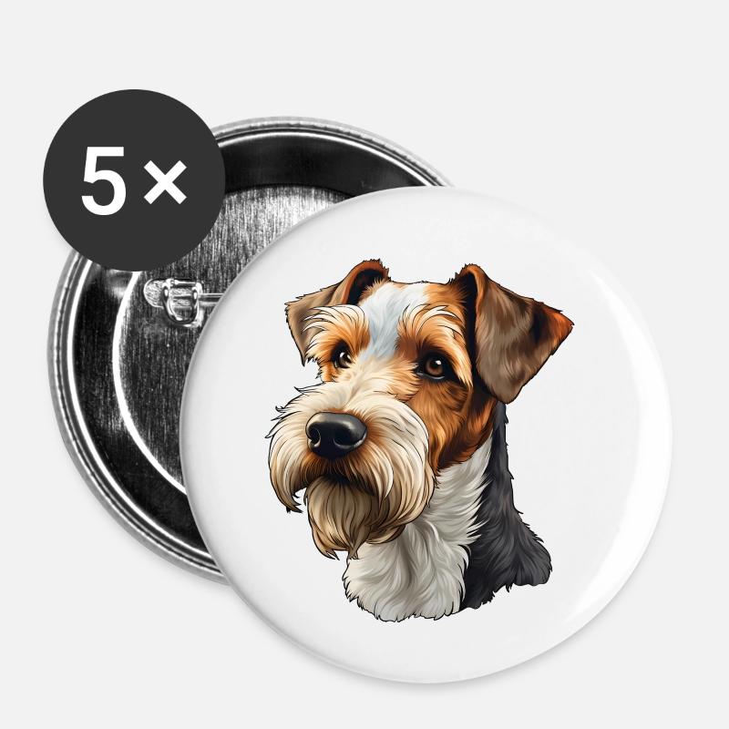 Fox terrier à poil dur - Lot de 5 petits badges (25 mm) - blanc