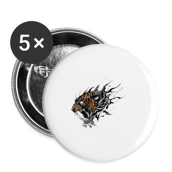 Conception de tatouage de tigre à dents de sabre féroce - Lot de 5 petits badges (25 mm) - blanc - Devant